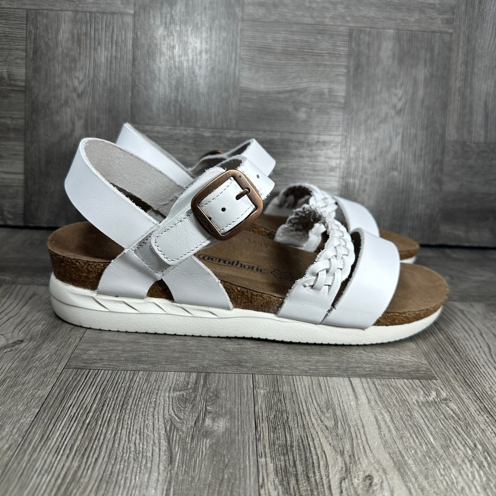 Aerothotic Quinn Sandals Women 9 White Leather Braided Comfort Orthotic NEW
